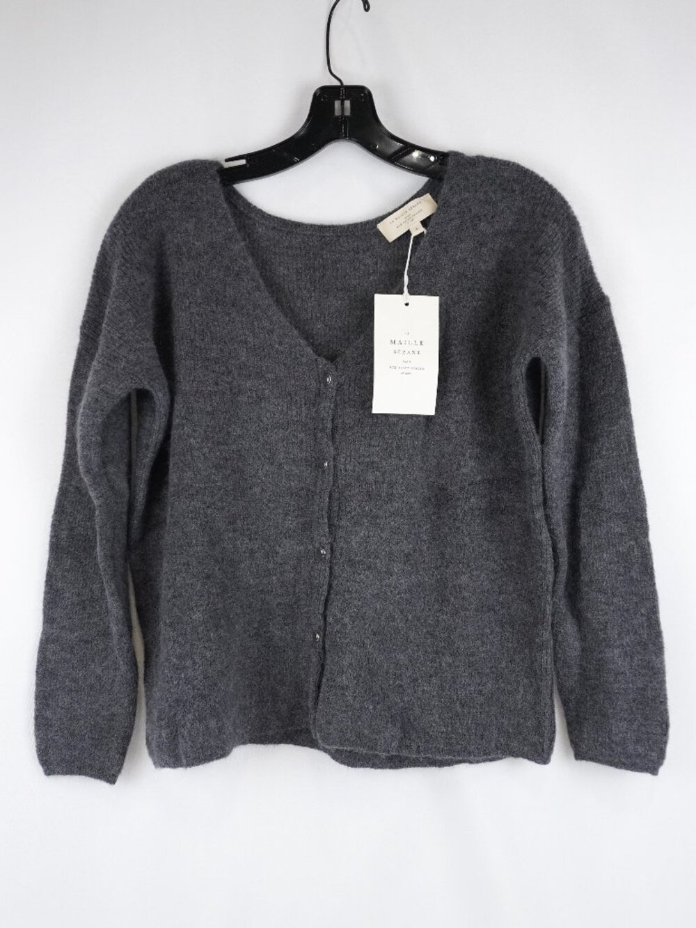 Sezane Barry V-Neck Cardigan In Anthracite Gray - Women's Size Small - NWT